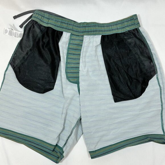 PrAna XL Green Striped Hemp Shorts Drawstring Waist 8" Inseam Mens NWT - Picture 12 of 13
